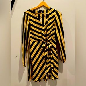 Express satin yellow and navy striped dress